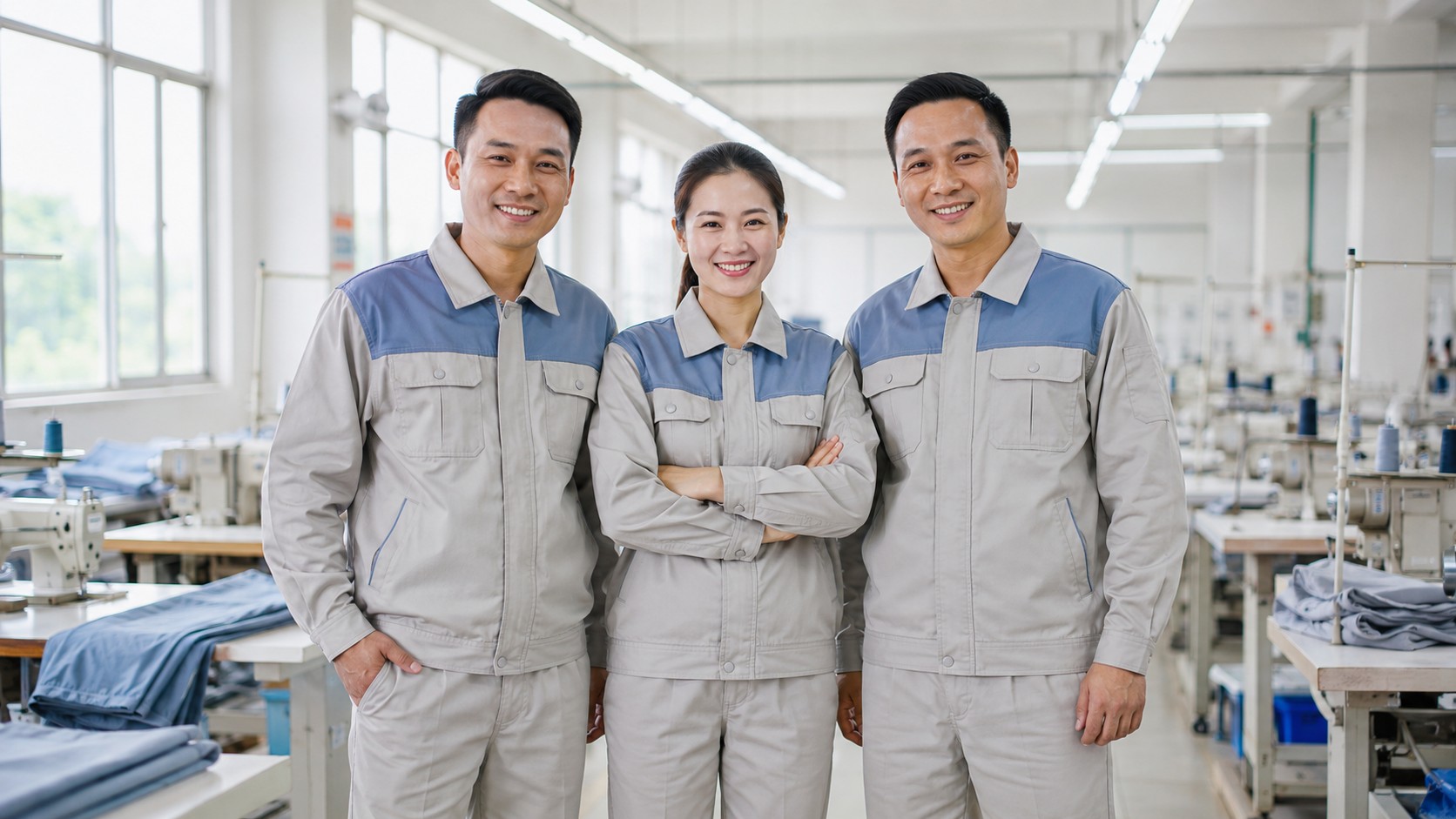 Công nhân mặc đồng phục bảo hộ tại xưởng may Bảo Hộ Việt